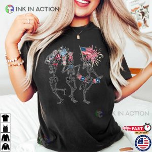 Dancing Skeleton American Flag 4th of July Shirt 1 Ink In Action