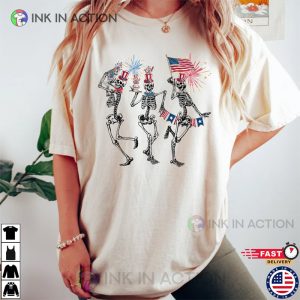 Dancing Skeleton American Flag 4th of July Shirt 3 Ink In Action