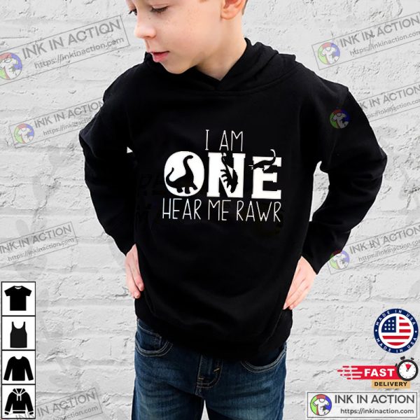 I Am ONE Hear Me Rawr Shirt, Dinosaur Birthday Shirts