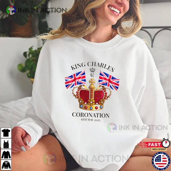 King Charles III Coronation UK Flag With Kings Crown T Shirt 1