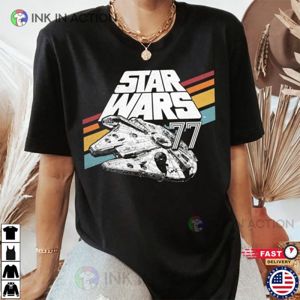 Retro Disney Star Wars Millennium Falcon Retro Rainbow Stripe Shirt