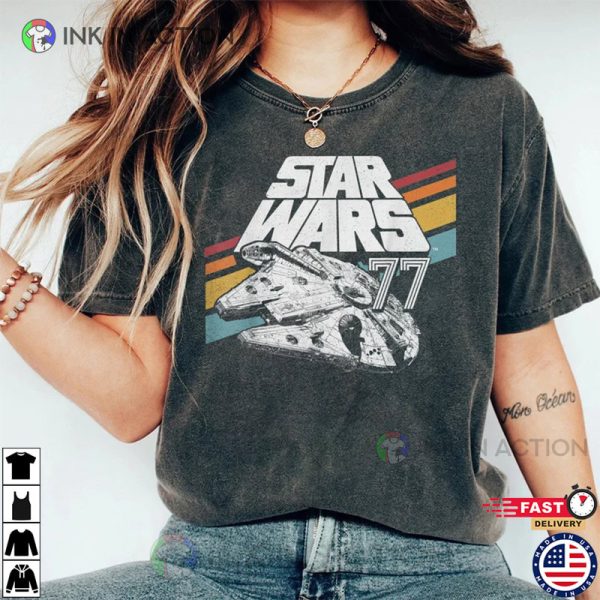 Retro Disney Star Wars Millennium Falcon Retro Rainbow Stripe Shirt