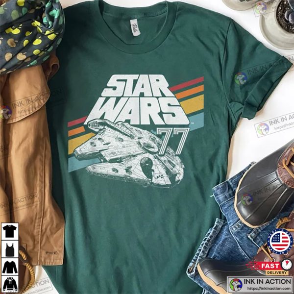 Retro Disney Star Wars UCS Millennium Falcon Rainbow Stripe Shirt