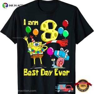 SpongeBob square pants I am 8 Years Old sponge bob party Birthday T Shirt 3 Ink In Action