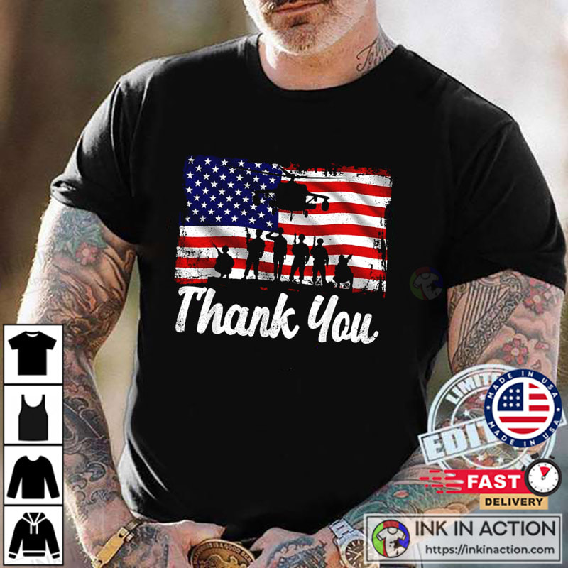  THANKS - USA Military Appreciation Shirt : Clothing, Shoes &  Jewelry