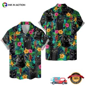 Tropical funny black cat Hawaiian Shirts 2 Ink In Action