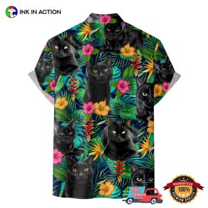 Tropical funny black cat Hawaiian Shirts 3 Ink In Action