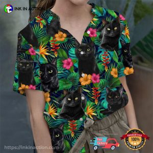 Tropical funny black cat Hawaiian Shirts Ink In Action