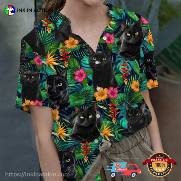 Tropical Funny Black Cat Hawaiian Shirts