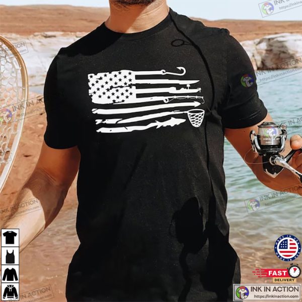 USA Fishing Flag, American Flag Fishing T Shirts