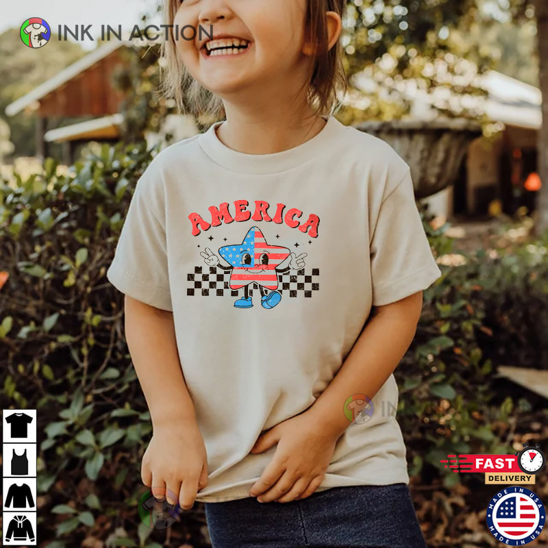 Vintage American Flag 4th July Kids Shirt - Ink In Action