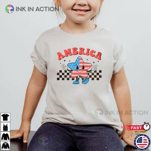 Vintage American Flag 4th July Kids Shirt 3 Ink In Action