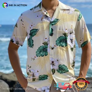 Vintage white hibiscus Aloha Shirt Ink In Action