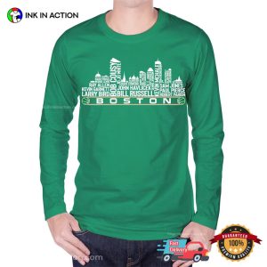 boston celtics basketball Team All Time Legends City skyline boston Shirt 0 Ink In Action