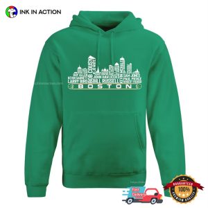 boston celtics basketball Team All Time Legends City skyline boston Shirt 4 Ink In Action