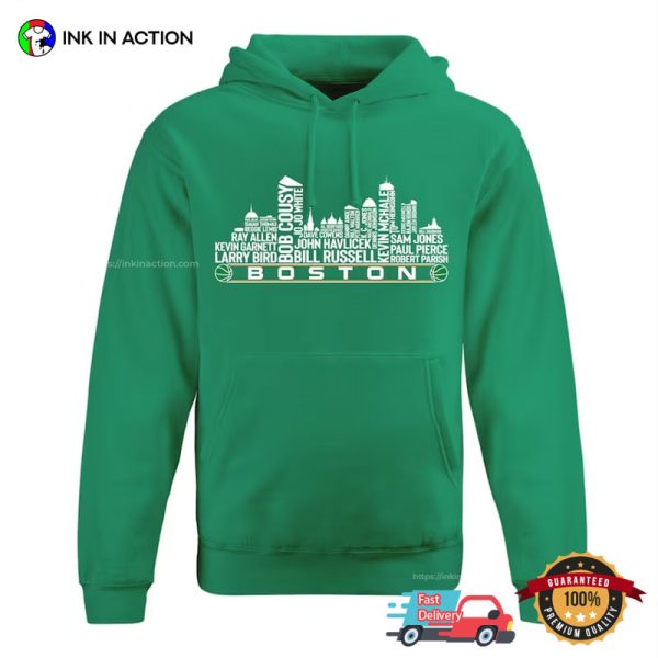 Boston Celtics Basketball Team All Time Legends, City Skyline Boston Shirt