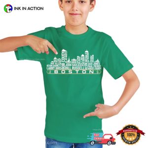 boston celtics basketball Team All Time Legends City skyline boston Shirt Ink In Action