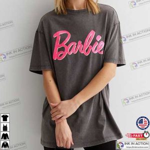 pink barbie logo Comfort Colors T Shirt 2 Ink In Action