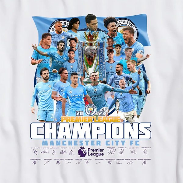 Premier League Winners 2023 Manchester City FC Player Name With Signature T-Shirt