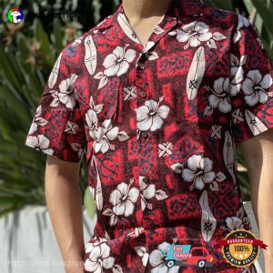 Red Hibiscus Flower And Surf Board Hawaiian Aloha Shirt
