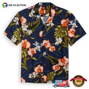 Akupu Orchid Flower Navy Hawaiian Shirt Ink In Action