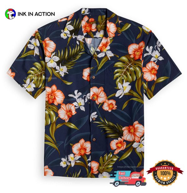 Akupu Orchid Flower Navy Hawaiian Shirt