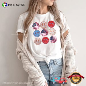 American Smiley Face Stickers Independence Day Shirt
