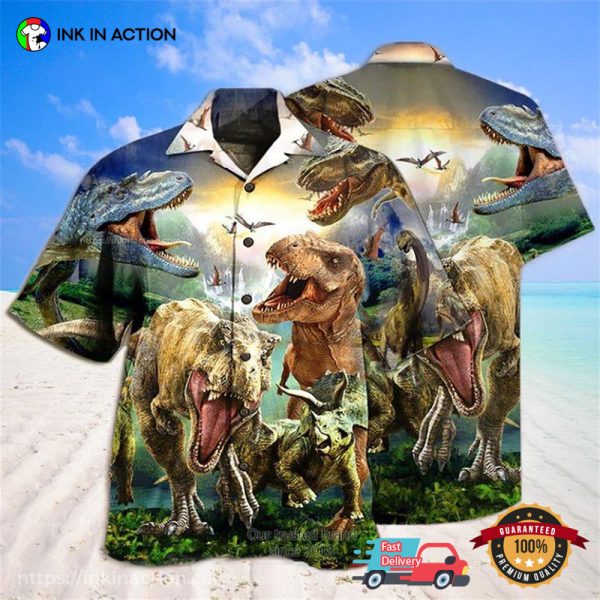 Angry Jurassic Park T-rex Dinosaur Theme Hawaiian Shirt