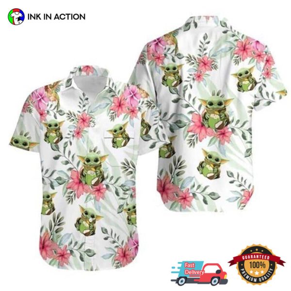 Baby Yoda Tropical Flowers Pattern Star Wars Hawaiian Shirts