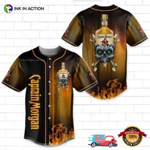 Captain Morgan Skull And Rum On Fire Baseball Jersey Ink In Action