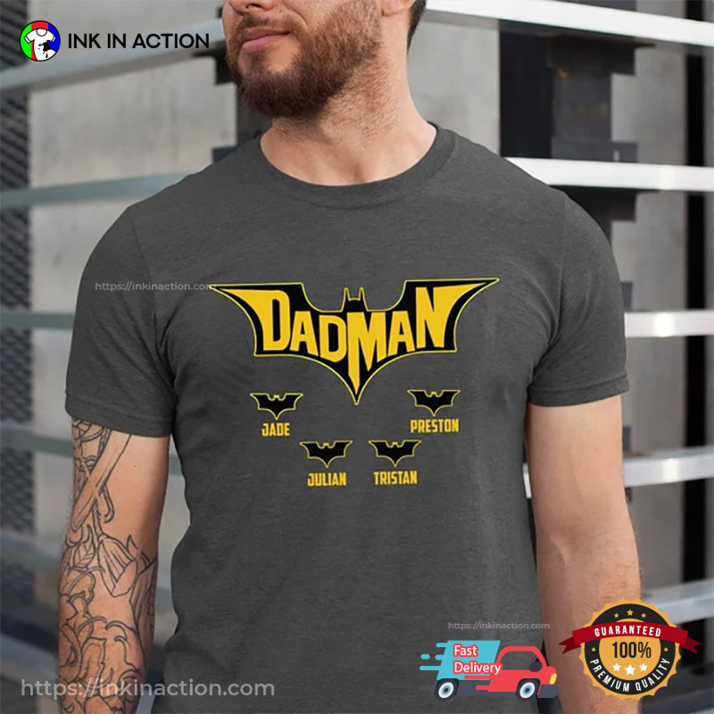 Custom Dadman With Kids Names Happy Father's Day Shirt