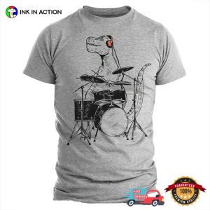 Dinosaur Playing Drums Funny Graphic Tees