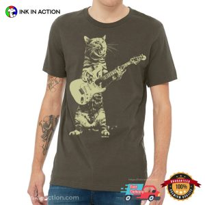 Funny Cat Playing Guitar Vintage Rock T-shirts
