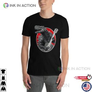 Godzilla Playing Guitar Vintage Style t shirt for guitarist 2 Ink In Action