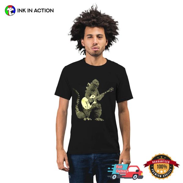 Godzilla Playing Guitar Musician Graphic Tees