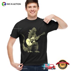 Godzilla Playing Guitar Musician Graphic Tees