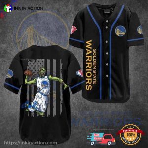Golden State Warriors Zombie US Black Flag Baseball Jersey Ink In Action