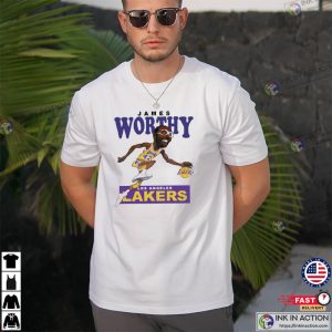 James Worthy Retro Basketball lakers team T shirt 2 Ink In Action