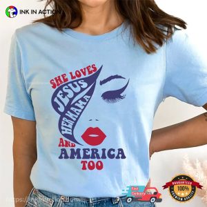 Loves Jesus And America Too 4th Of July Shirts Womens