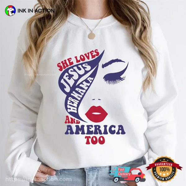 Loves Jesus And America Too 4th Of July Shirts Womens