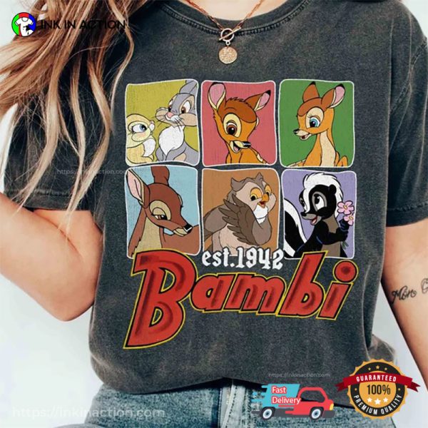 Retro Disney Bambi Characters Thumper Faline Bambi Est. 1942 Shirt