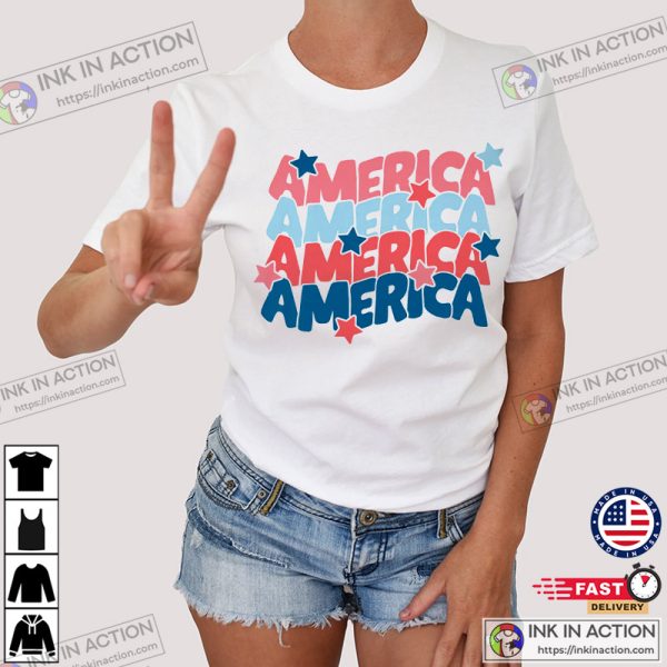 Retro America Stacked 4th Of July Shirt, Independence Day Usa Comfort Colors Shirt