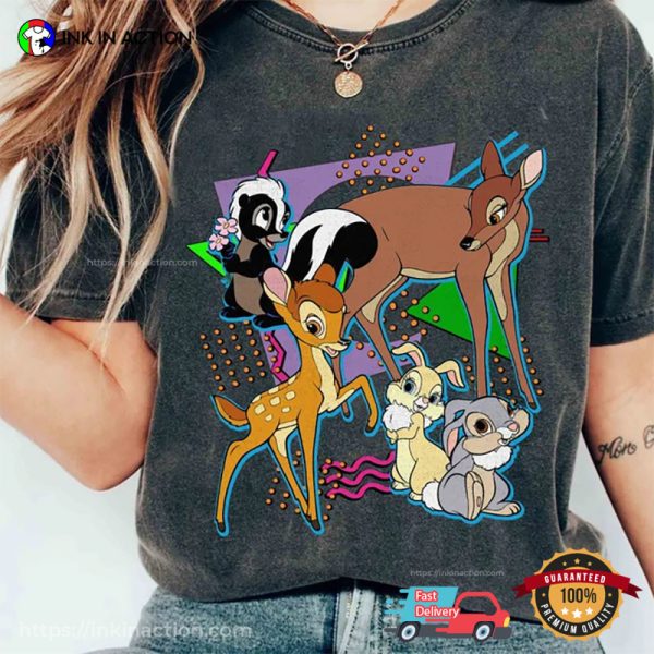 Retro 90s Style Disney Bambi 1942 Characters Group Shot Shirt