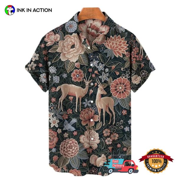 Retro Deer Floral Hawaiian Shirt