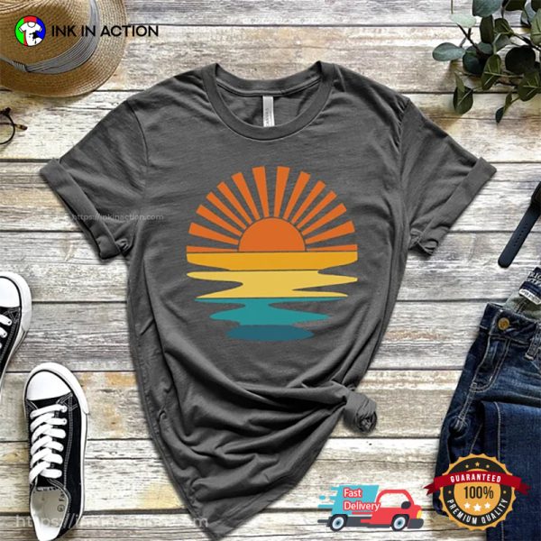 Retro Sunset Rays Wavy Beachy Vibes Shirt