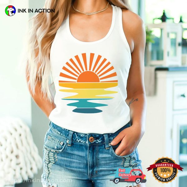 Retro Sunset Rays Wavy Beachy Vibes Shirt