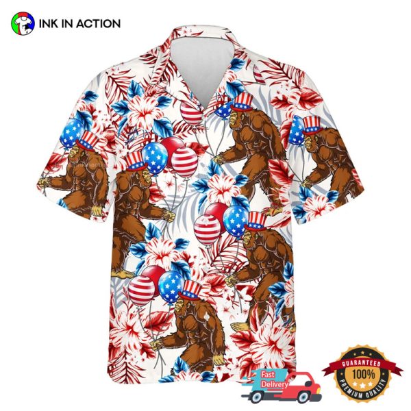 Sasquatch American Independence Day Hawaiian Shirts, Bigfoot Tropical Shirt