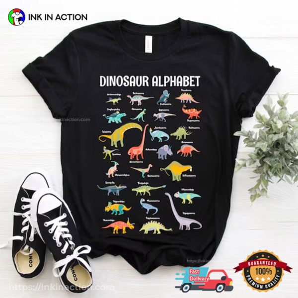 Types Of Dinosaurs Alphabet A-Z T-Rex Shirt For Kids