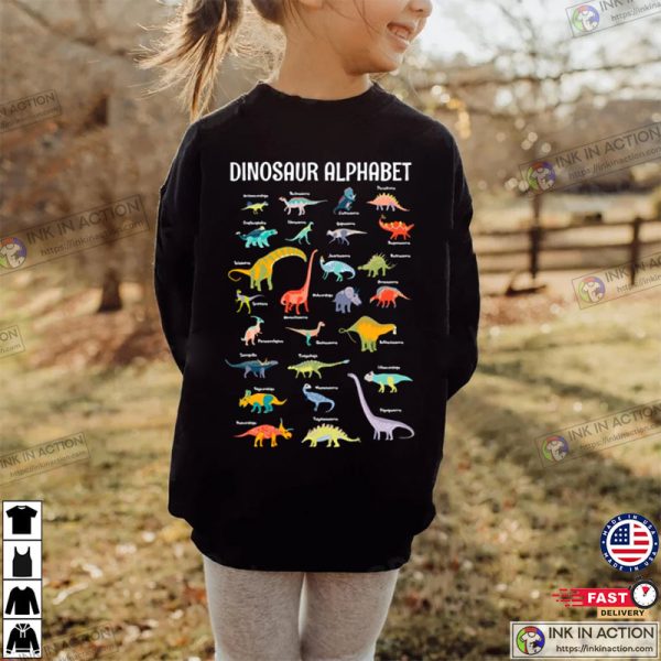 Types Of Dinosaurs Alphabet A-Z T-Rex Shirt For Kids