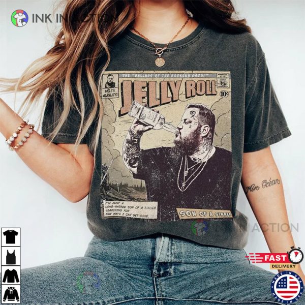 Vintage Book Art Ballads Of The Broken Tour Album Graphic Tee Jelly Roll Merch